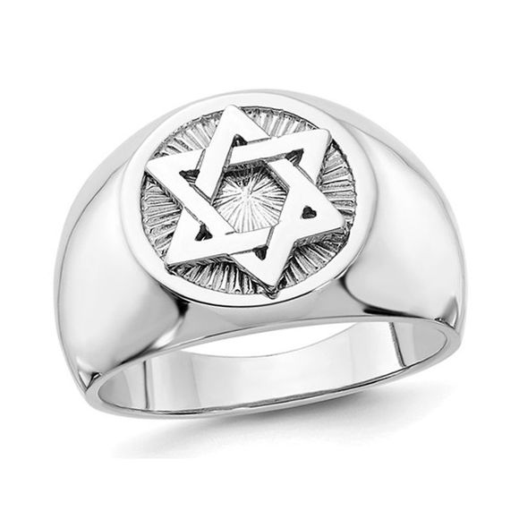 Mens 14K White Gold Star of David Ring